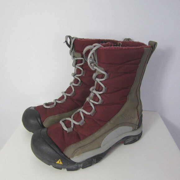 Keen Women 8 Vail Red Tan Leather  Insulated Waterproof Lace Zip Boots 38.5 - Picture 2 of 16